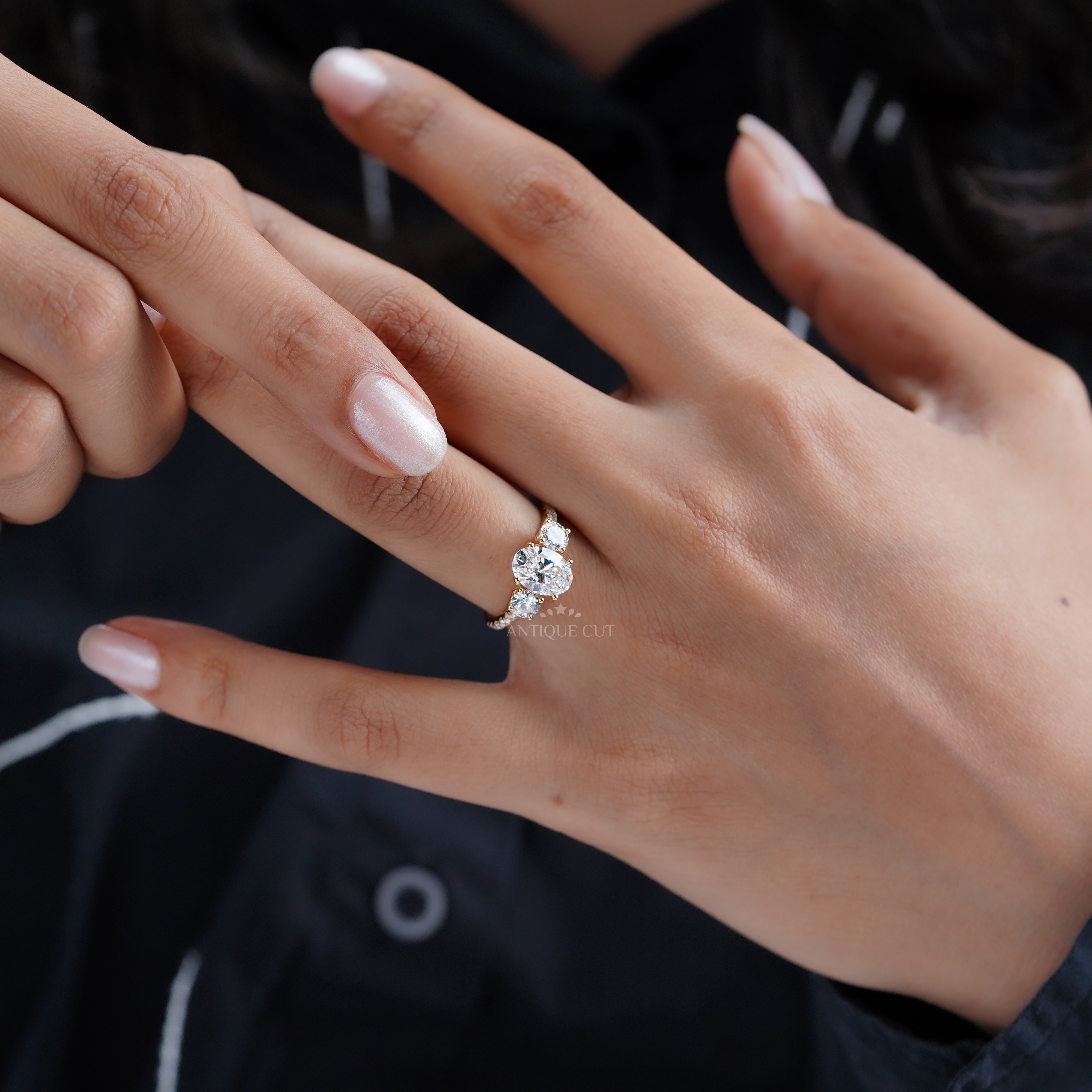 2.40tcw Oval & Round Lab-Grown Diamond Ring | Three-Stone Trellis Setting | IGI Certified