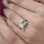 Lab grown emerald and pear diamond ring in white gold