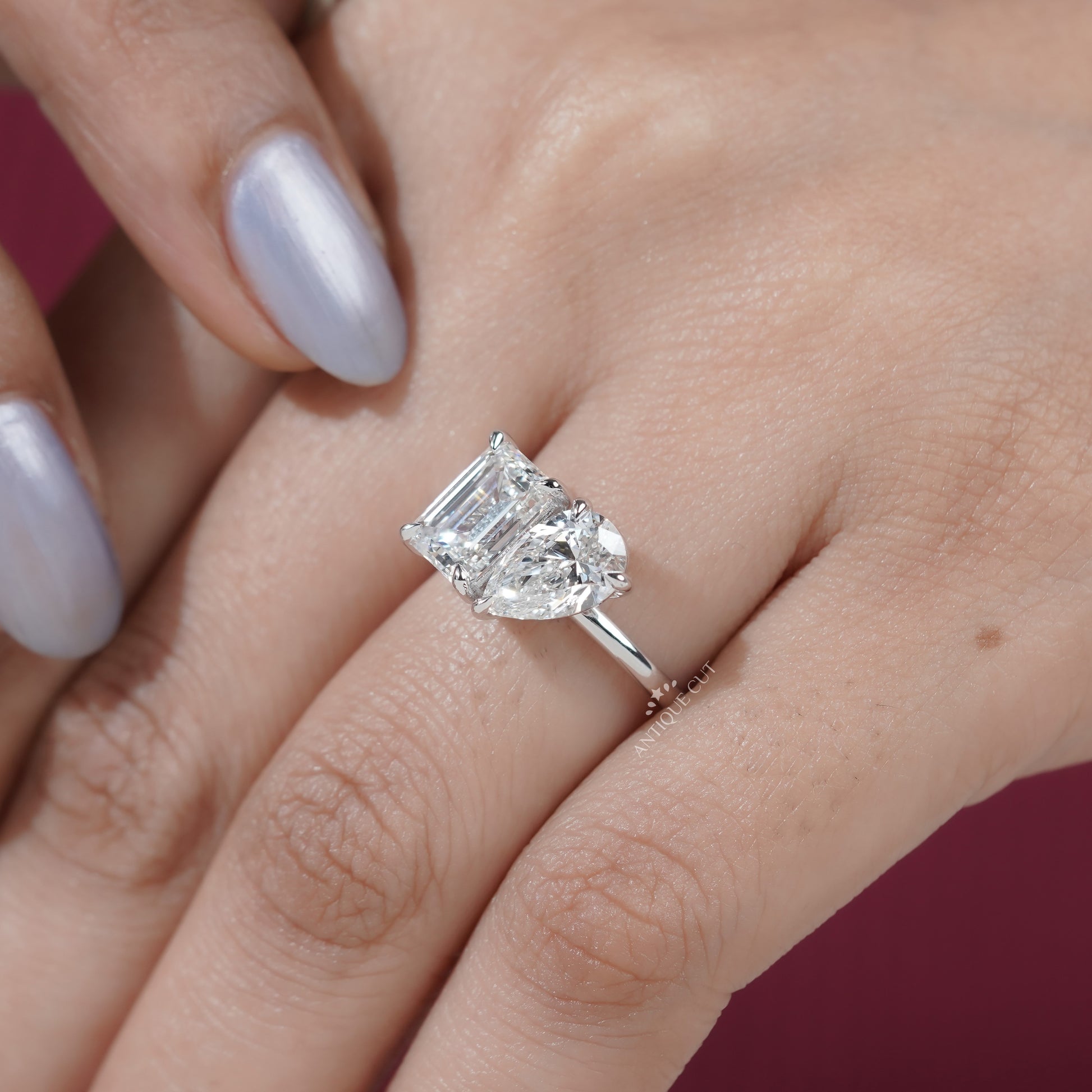 Unique Toi et Moi diamond engagement ring with two stones