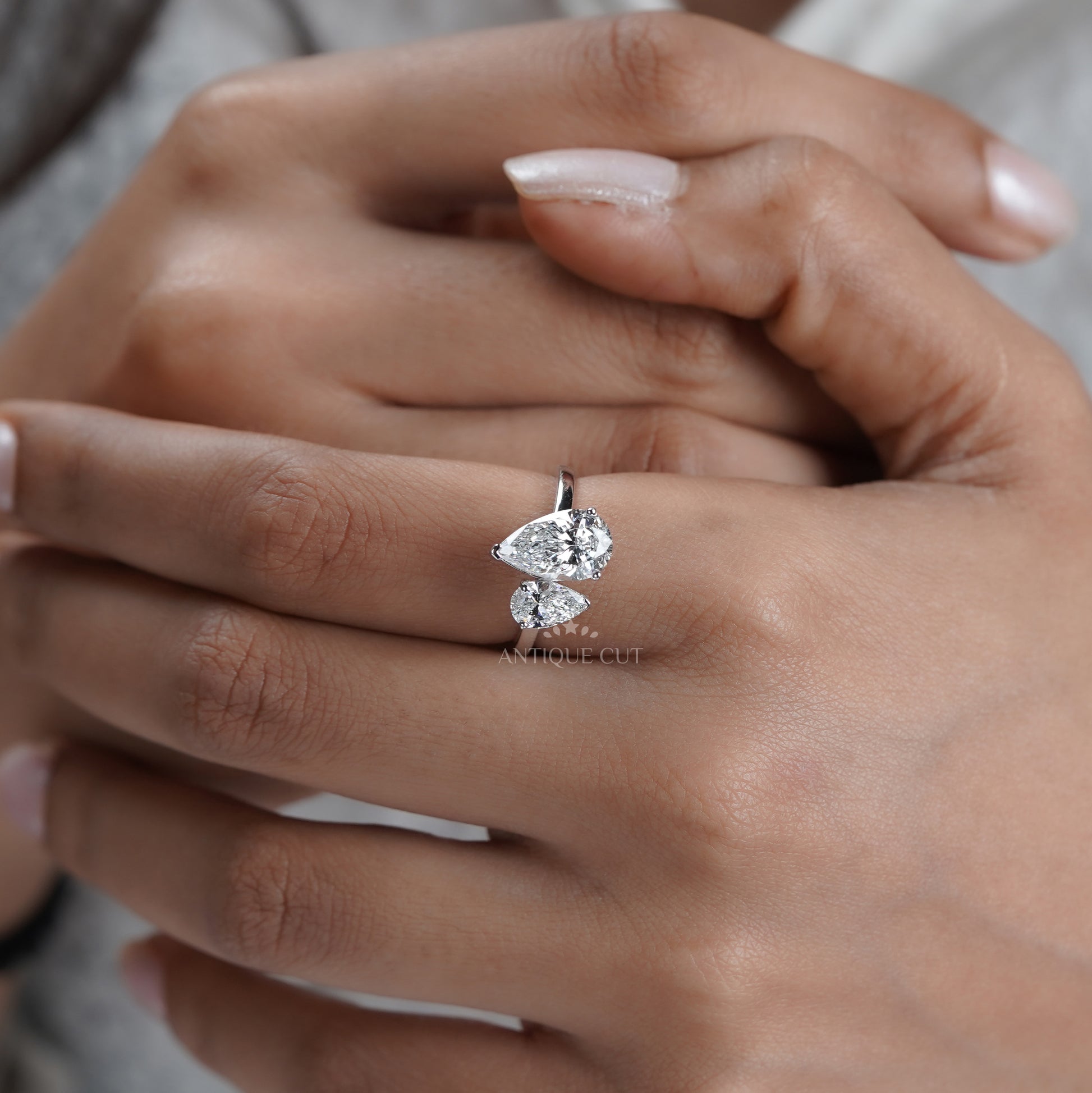 Pear Toi et Moi 3.15ct Lab Diamond Ring | Unique Two-Stone | IGI Certified