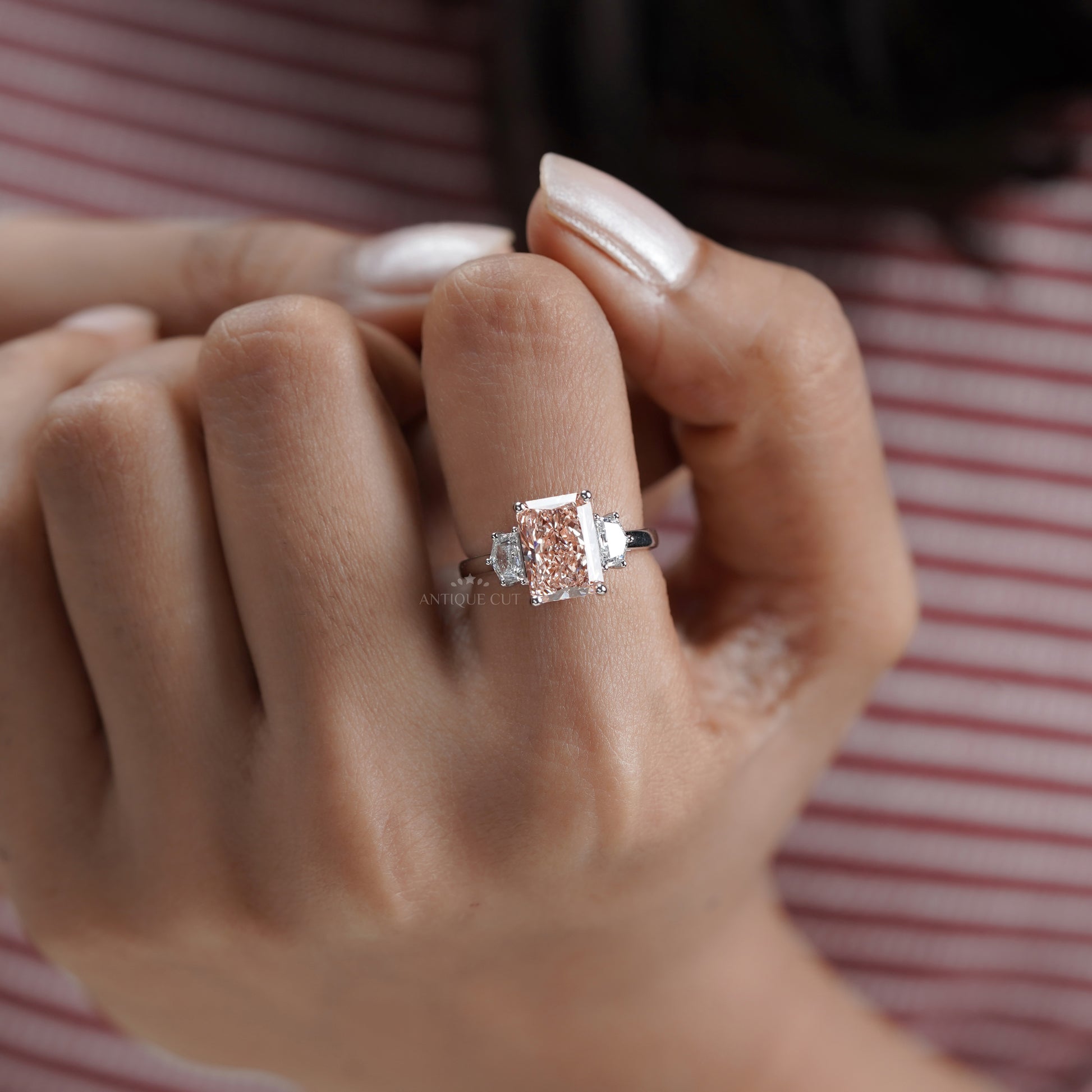 Radiant 3.60tcw Fancy Orange Lab Diamond Ring | IGI Certified | Three Stone White Gold