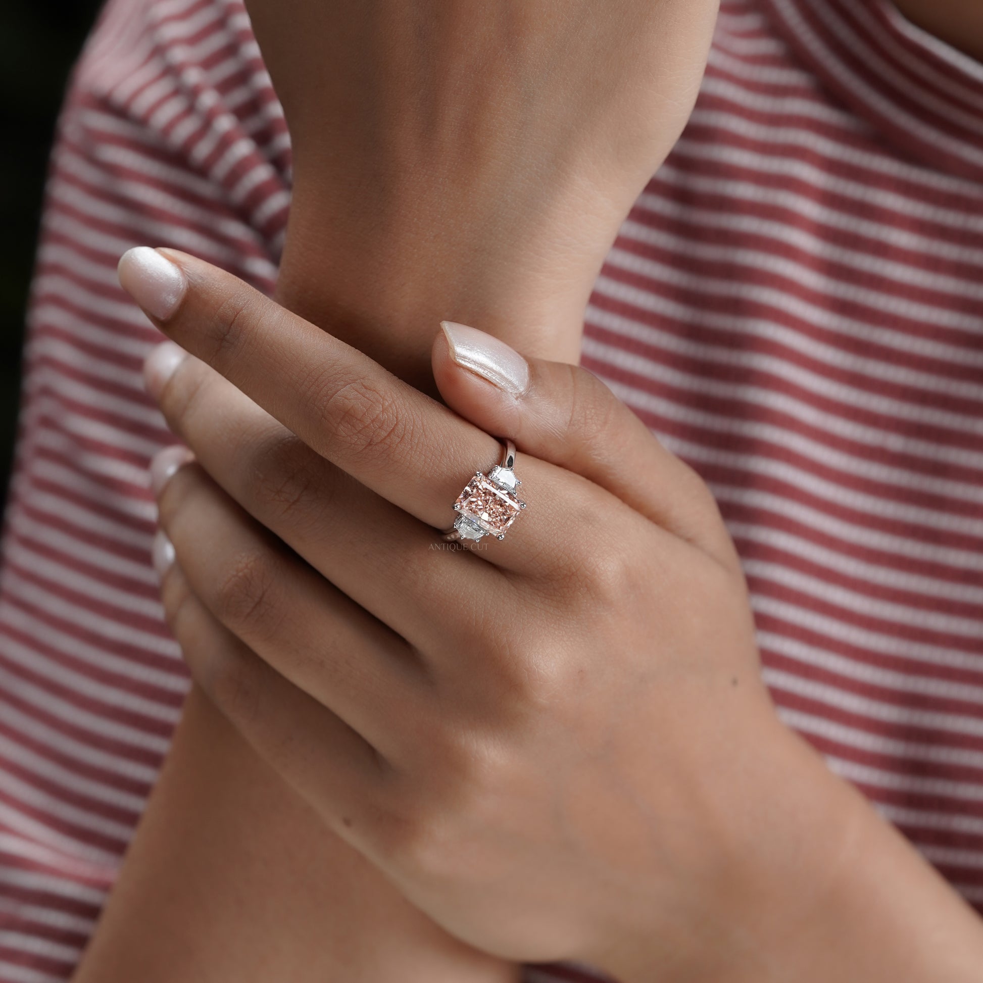 Radiant 3.60tcw Fancy Orange Lab Diamond Ring | IGI Certified | Three Stone White Gold