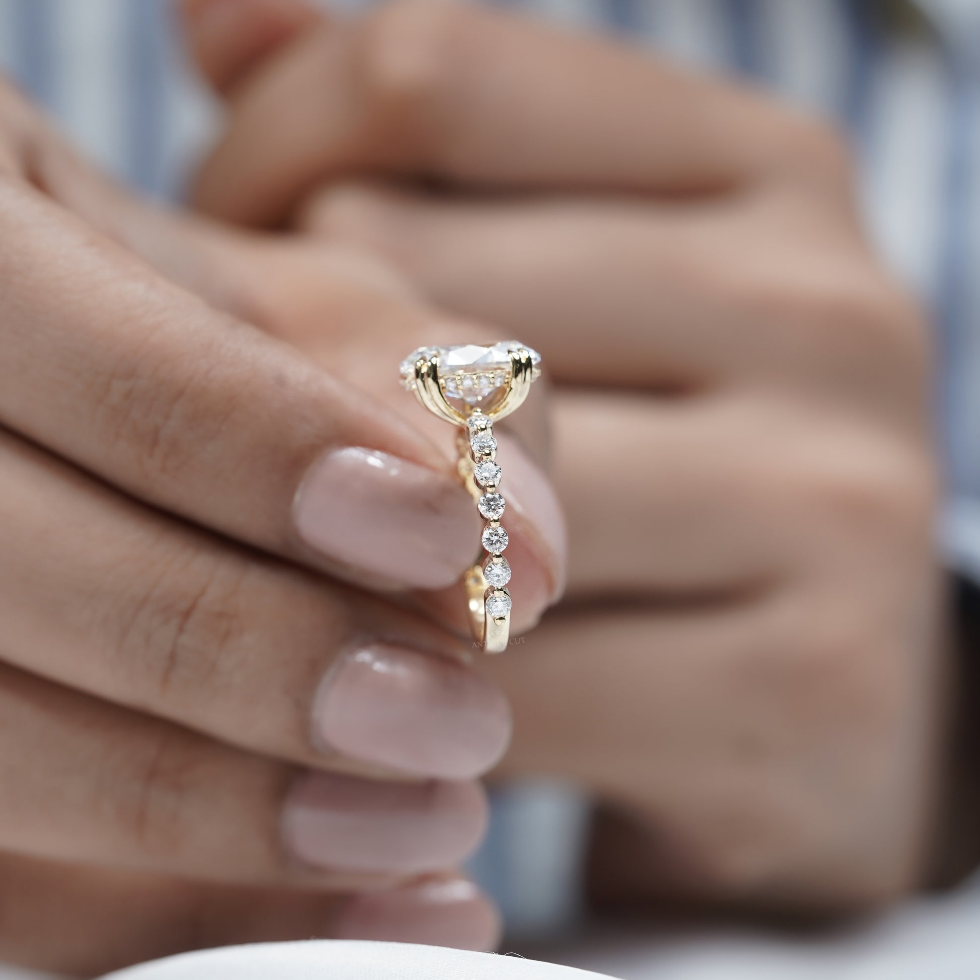 Oval 3.00tcw Lab Grown Diamond Engagement Ring | 2.40ct Oval Center + 0.60ct Side Stones | IGI Certified | Yellow Gold