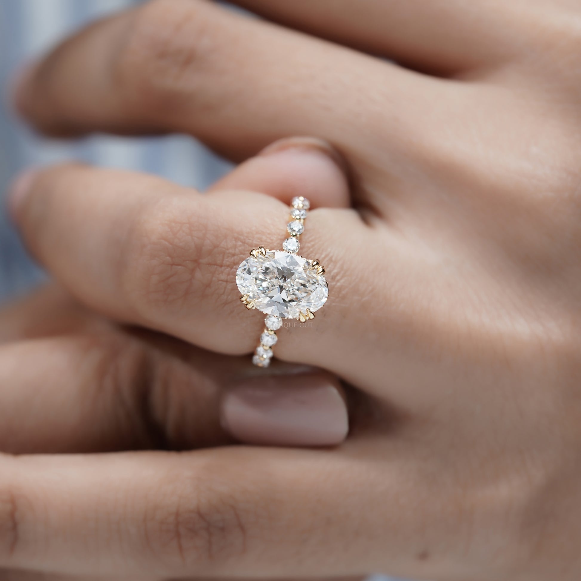 Oval 3.00tcw Lab Grown Diamond Engagement Ring | 2.40ct Oval Center + 0.60ct Side Stones | IGI Certified | Yellow Gold