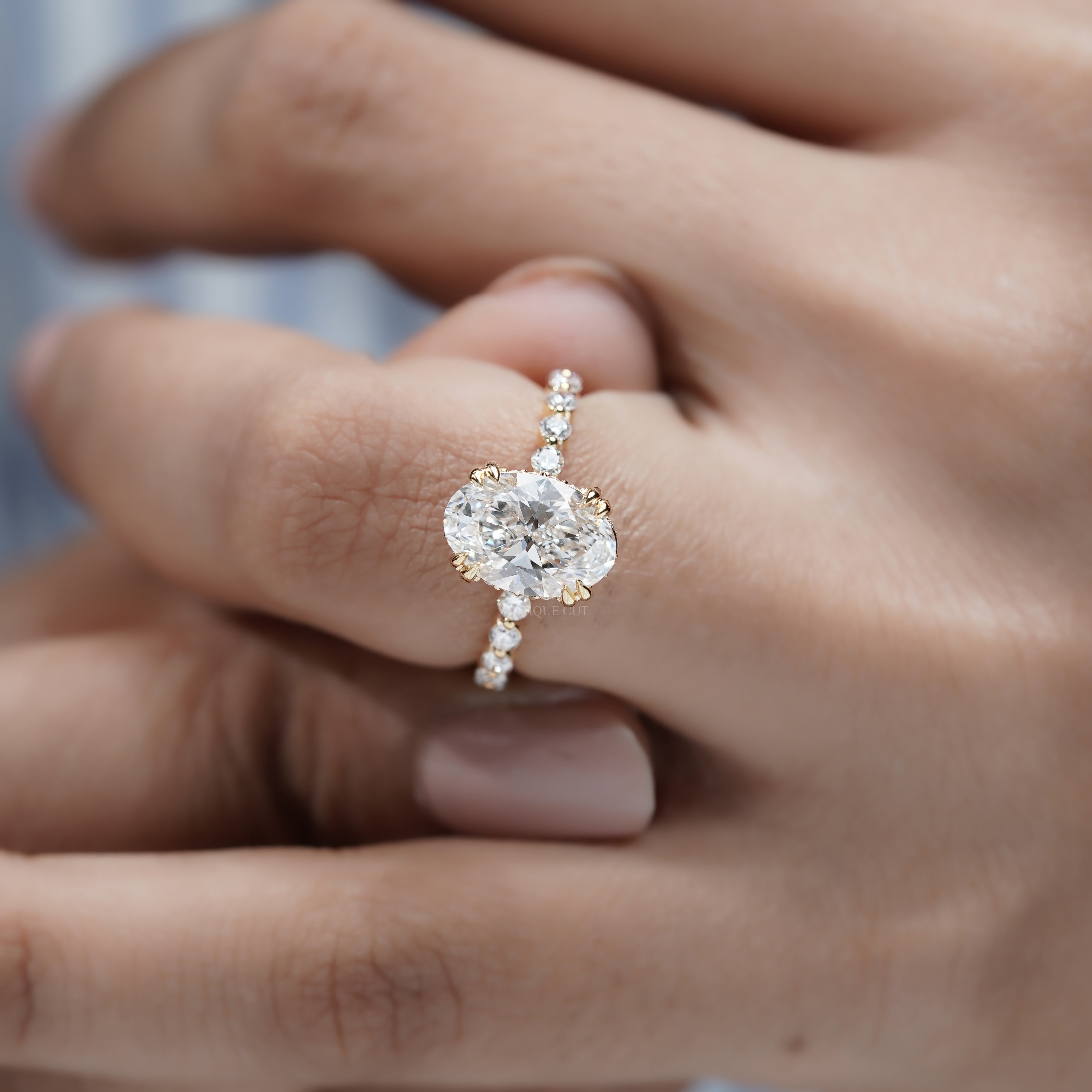 Oval 3.00tcw Lab Grown Diamond Engagement Ring | 2.40ct Oval Center + 0.60ct Side Stones | IGI Certified | Yellow Gold