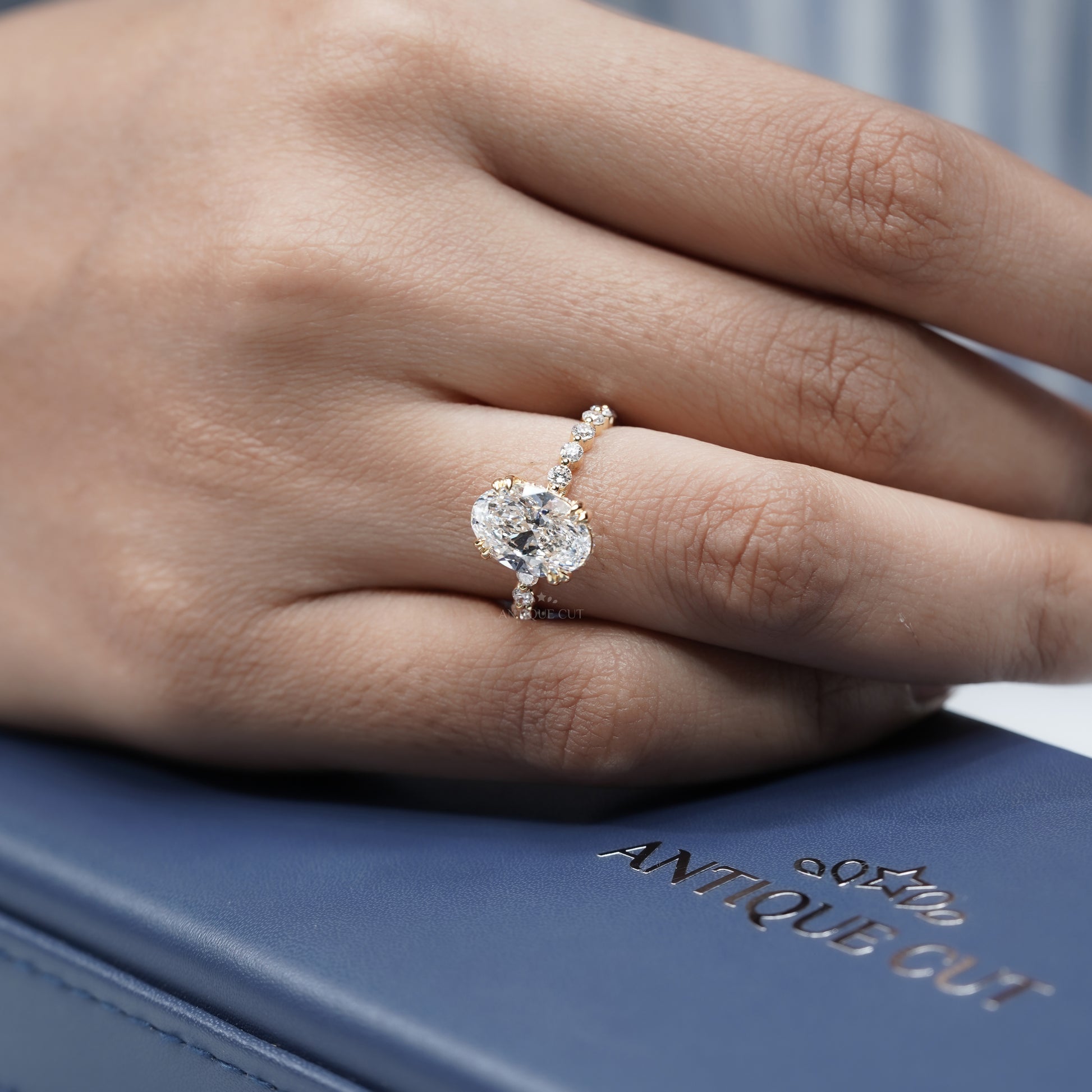 Oval 3.00tcw Lab Grown Diamond Engagement Ring | 2.40ct Oval Center + 0.60ct Side Stones | IGI Certified | Yellow Gold