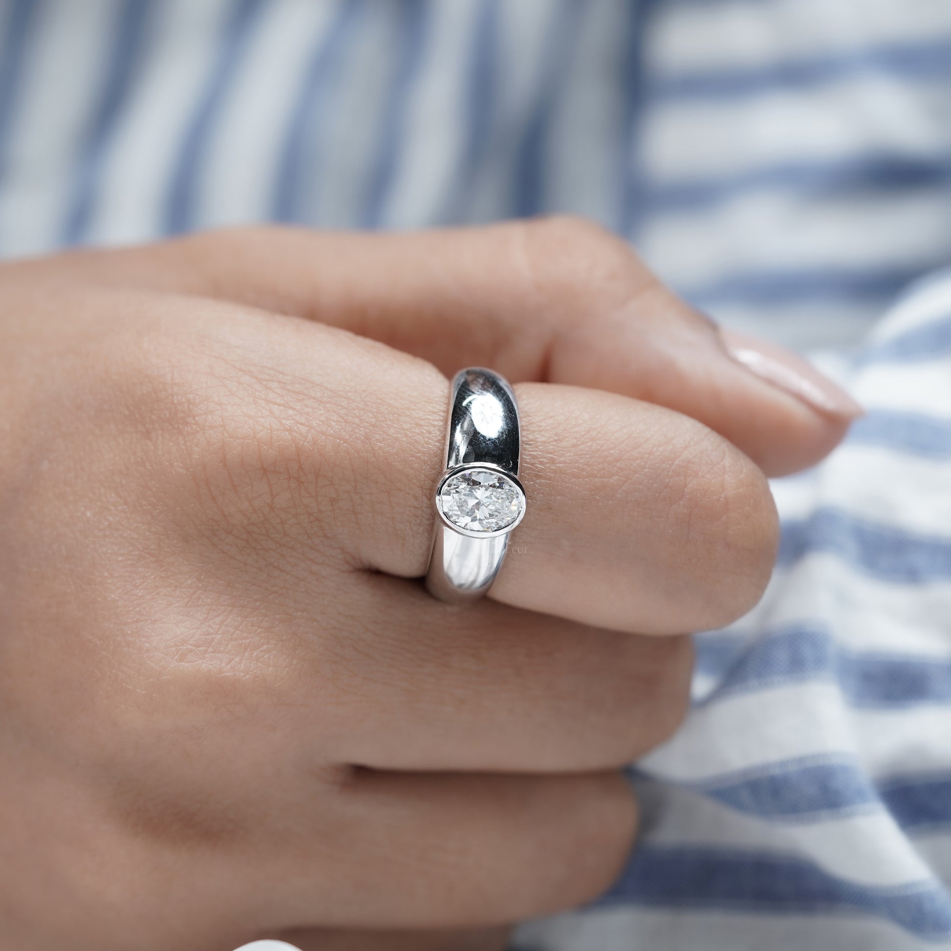 Oval 1.00ct Lab Grown Diamond Bezel Set Engagement Ring | White Gold | Modern Solitaire