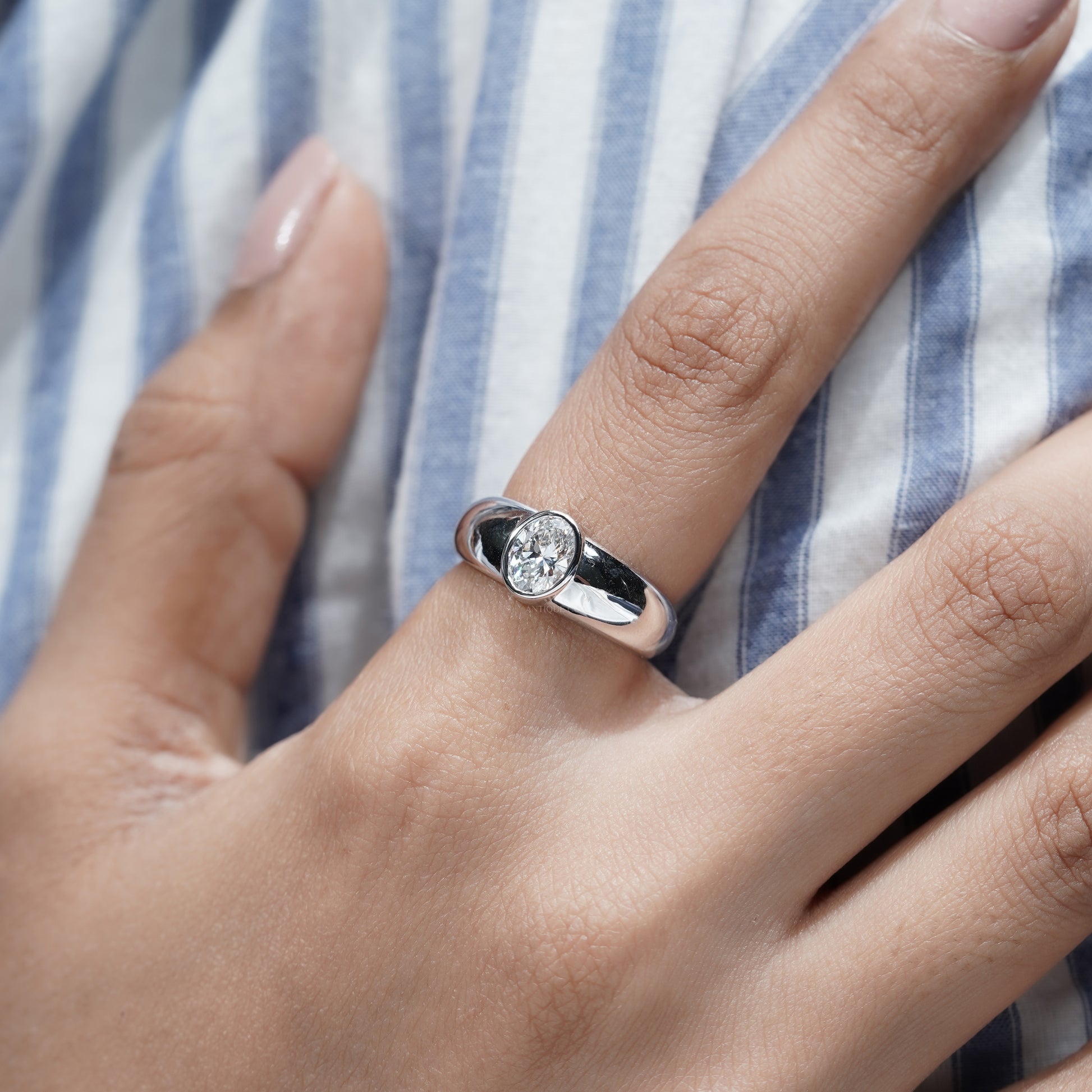 Oval 1.00ct Lab Grown Diamond Bezel Set Engagement Ring | White Gold | Modern Solitaire