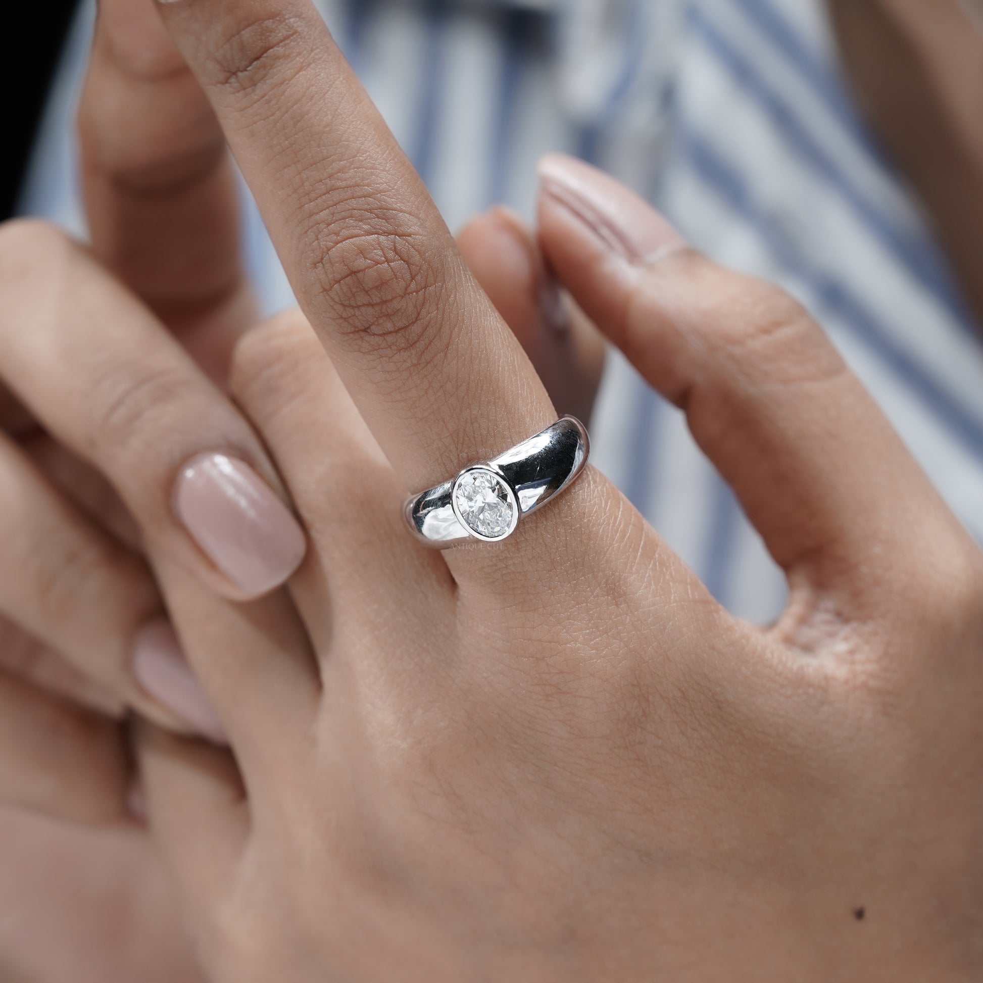 Oval 1.00ct Lab Grown Diamond Bezel Set Engagement Ring | White Gold | Modern Solitaire