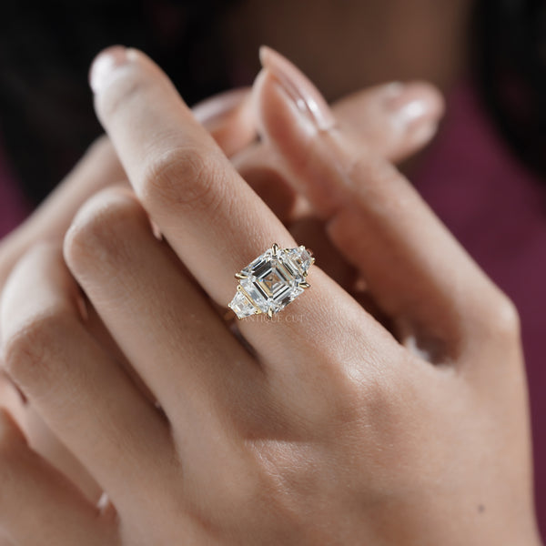 Radiant cut diamond ring worn view