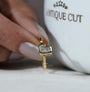 Yellow gold J initial ring with bezel set IGI certified lab grown diamond