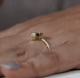 Bezel set J initial ring crafted in yellow gold with lab grown diamond