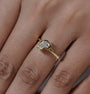 J shaped diamond ring with bezel set lab grown diamond and yellow gold band
