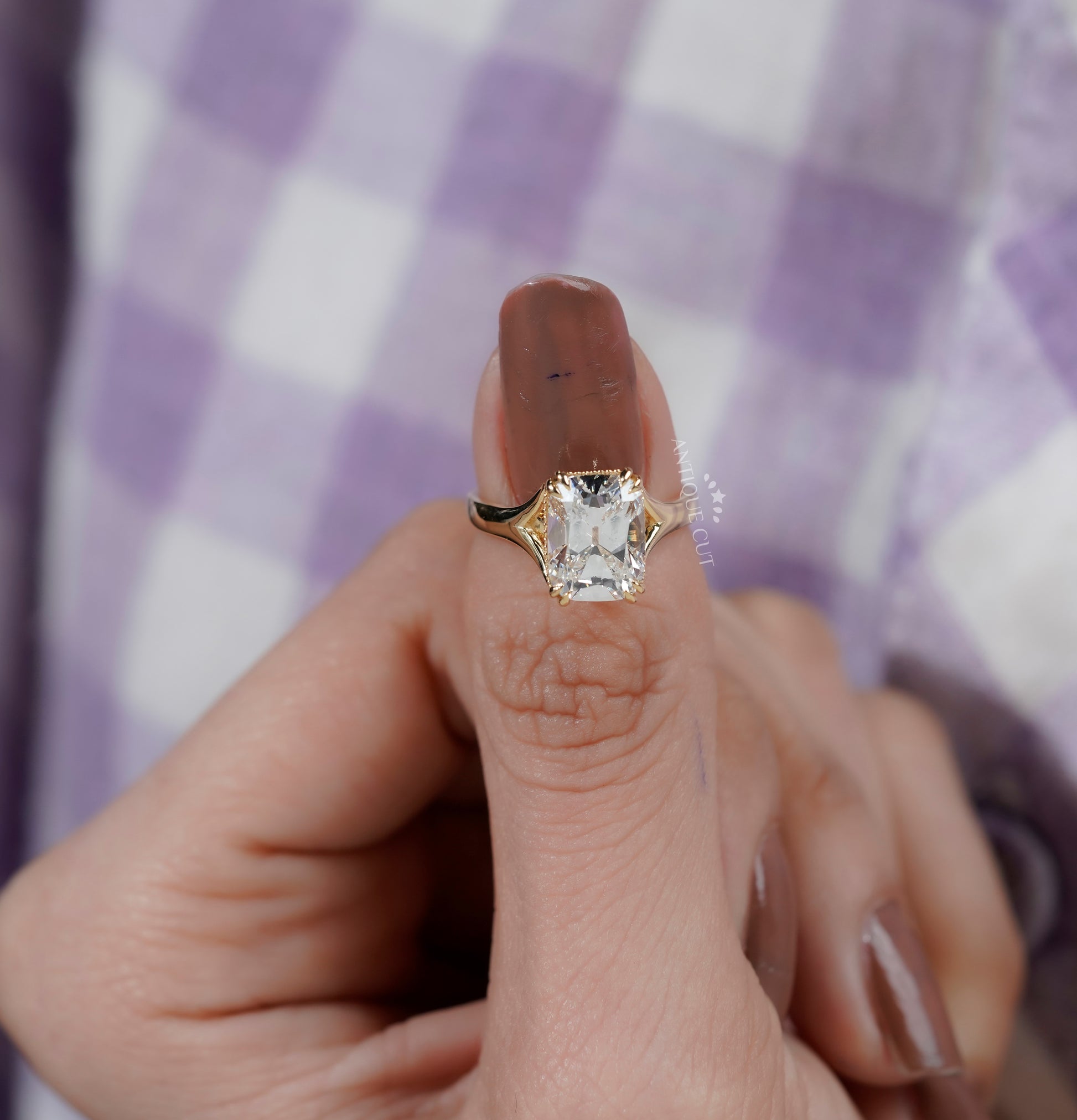 Lab grown radiant diamond engagement ring with claw prong setting