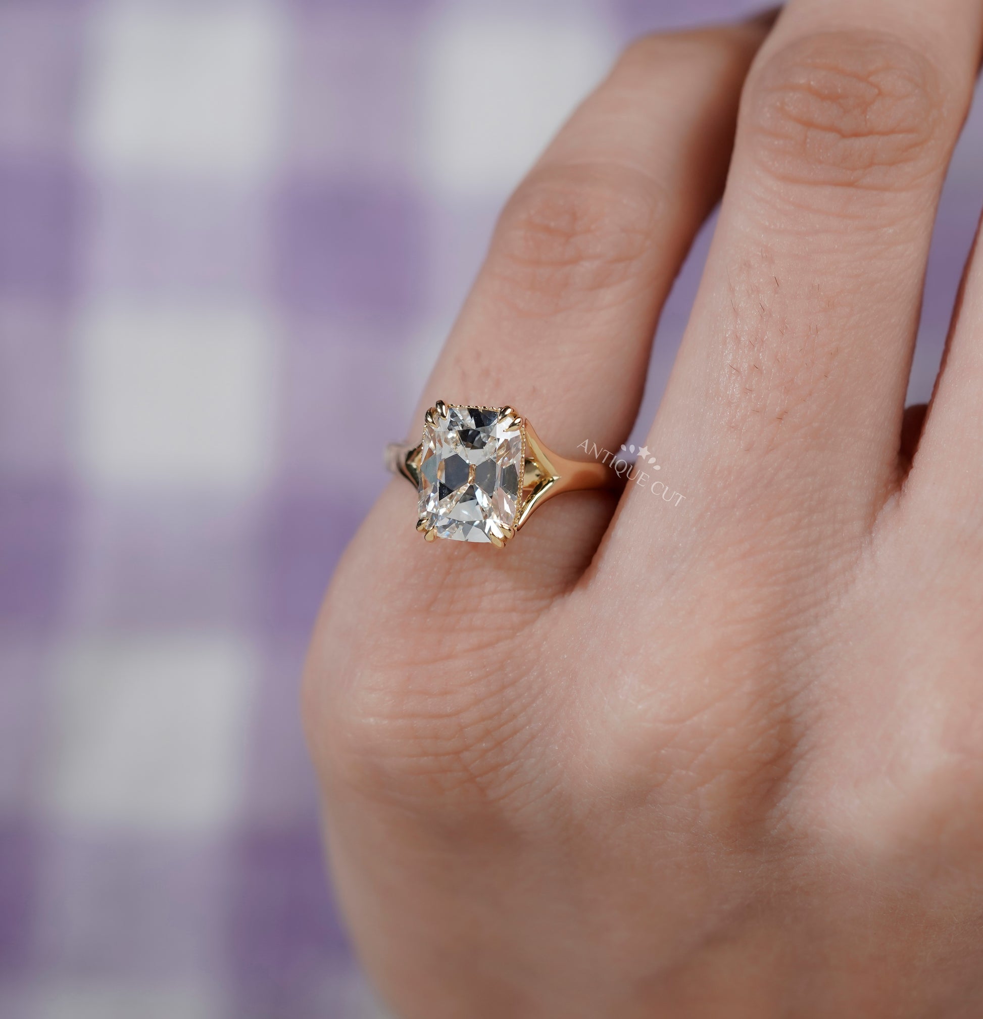 Lab grown radiant diamond engagement ring with claw prong setting