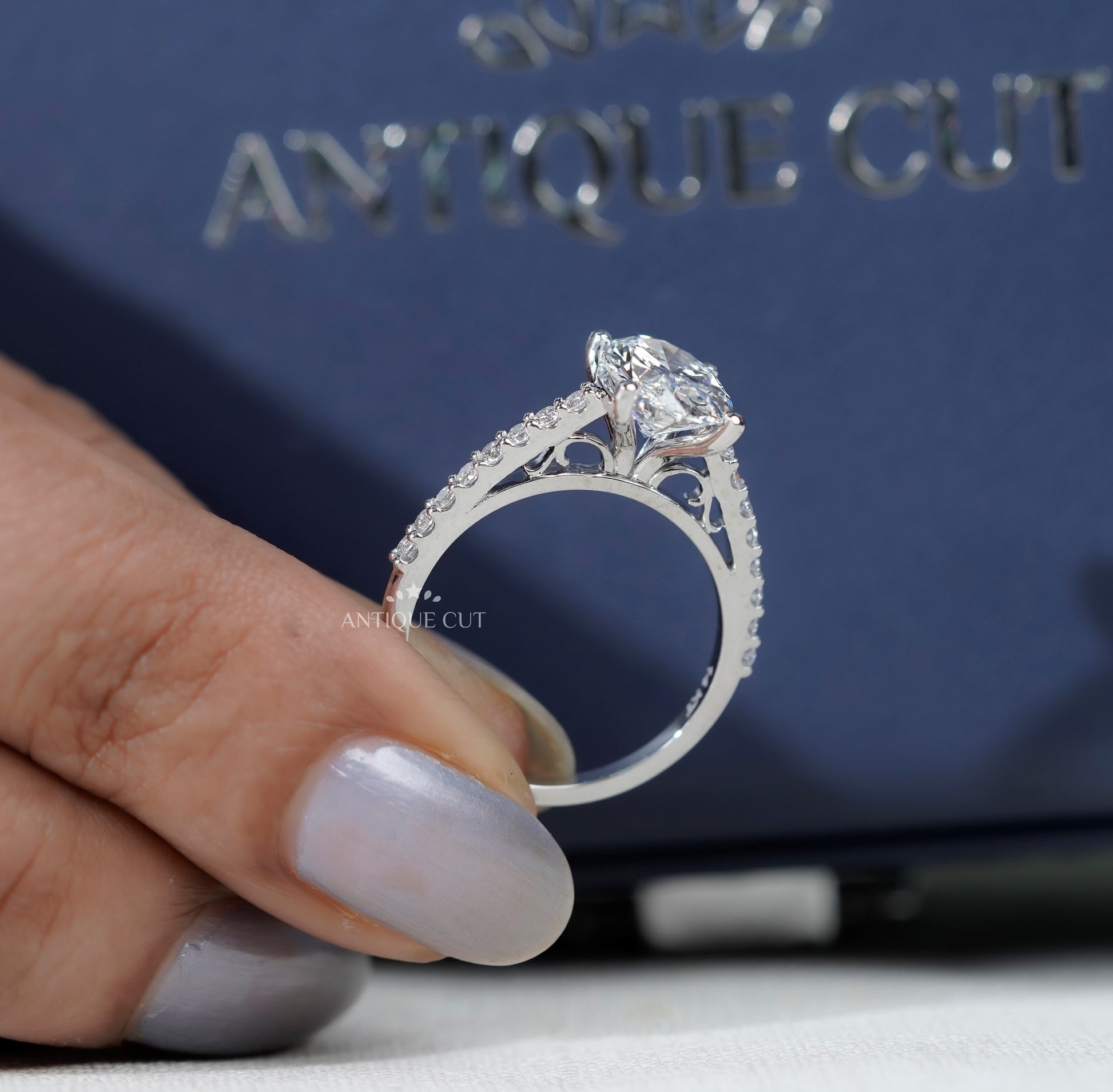 Oval Engagement Ring with Pave Band in White Gold