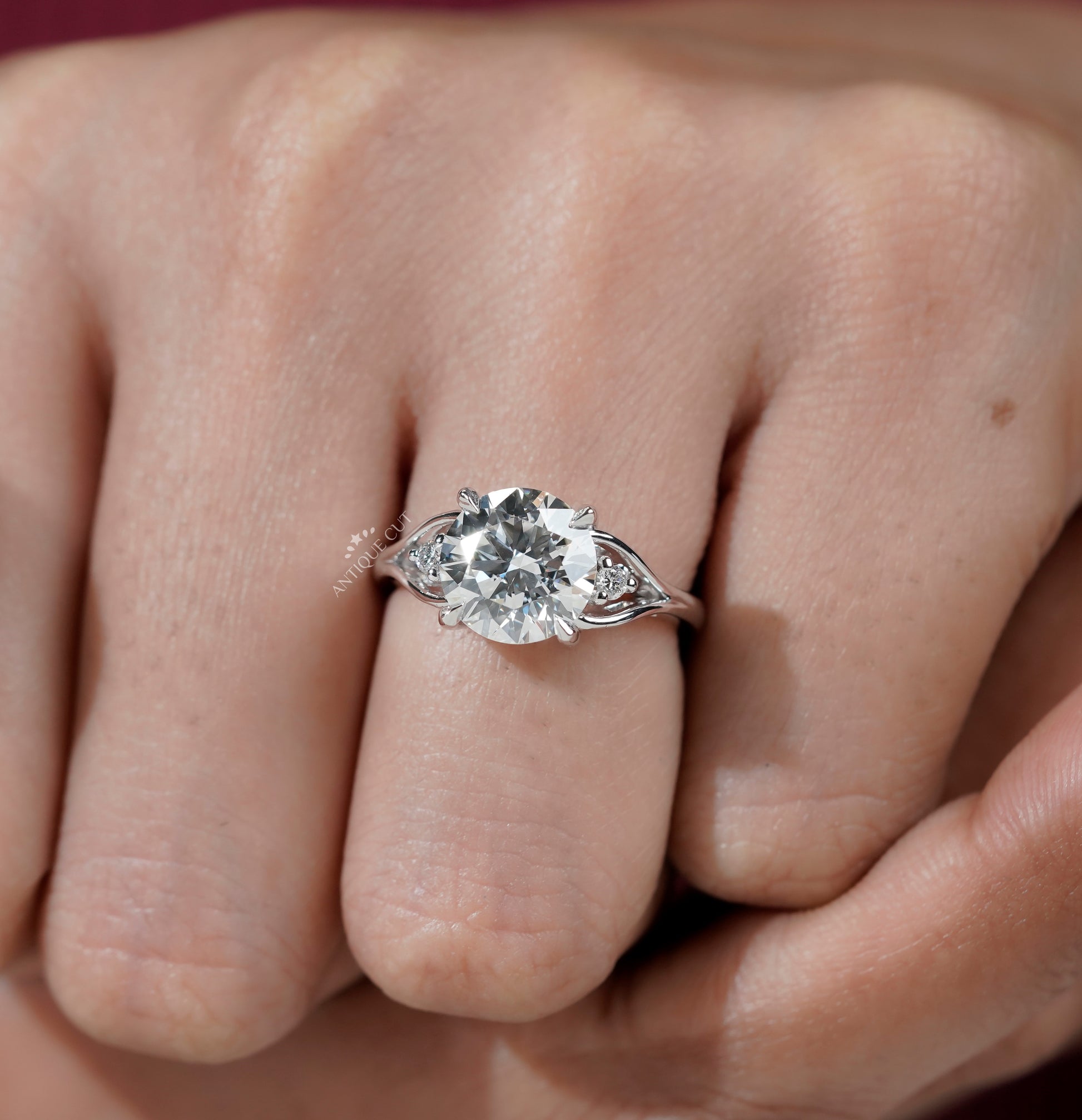 Lab grown round diamond engagement ring with diamond accents