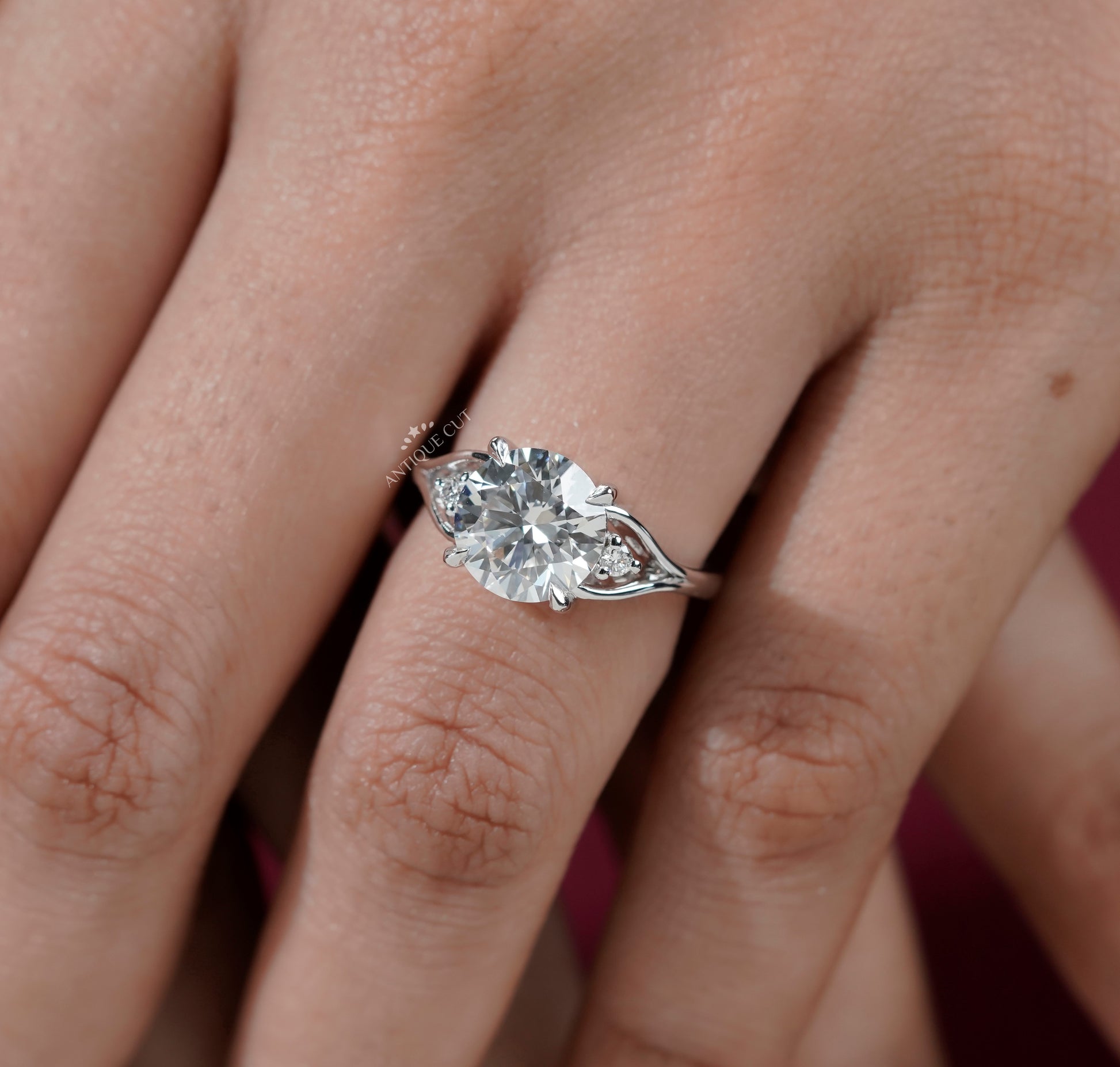 Lab grown round diamond engagement ring with diamond accents