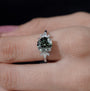 Round green diamond bridal ring with vintage details