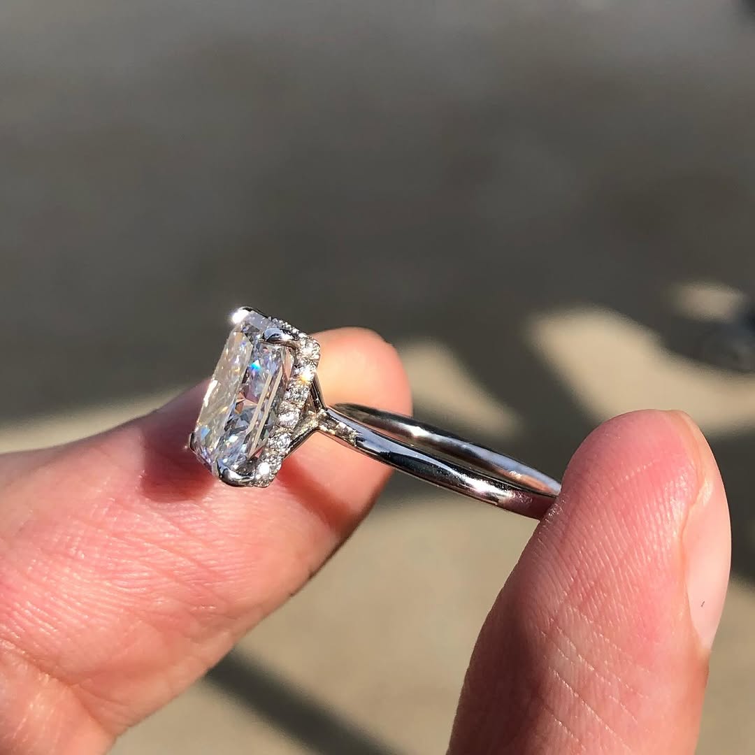Radiant 3.30tcw Lab Grown Diamond Hidden Halo Engagement Ring, D-E-F Color, VVS-VS Clarity - IGI Certified