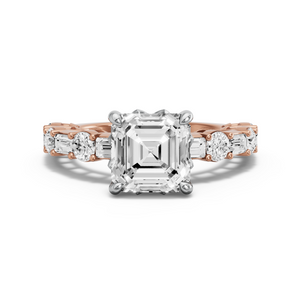 Image for Asscher Lotus Basket Ring with Alternating Baguette band