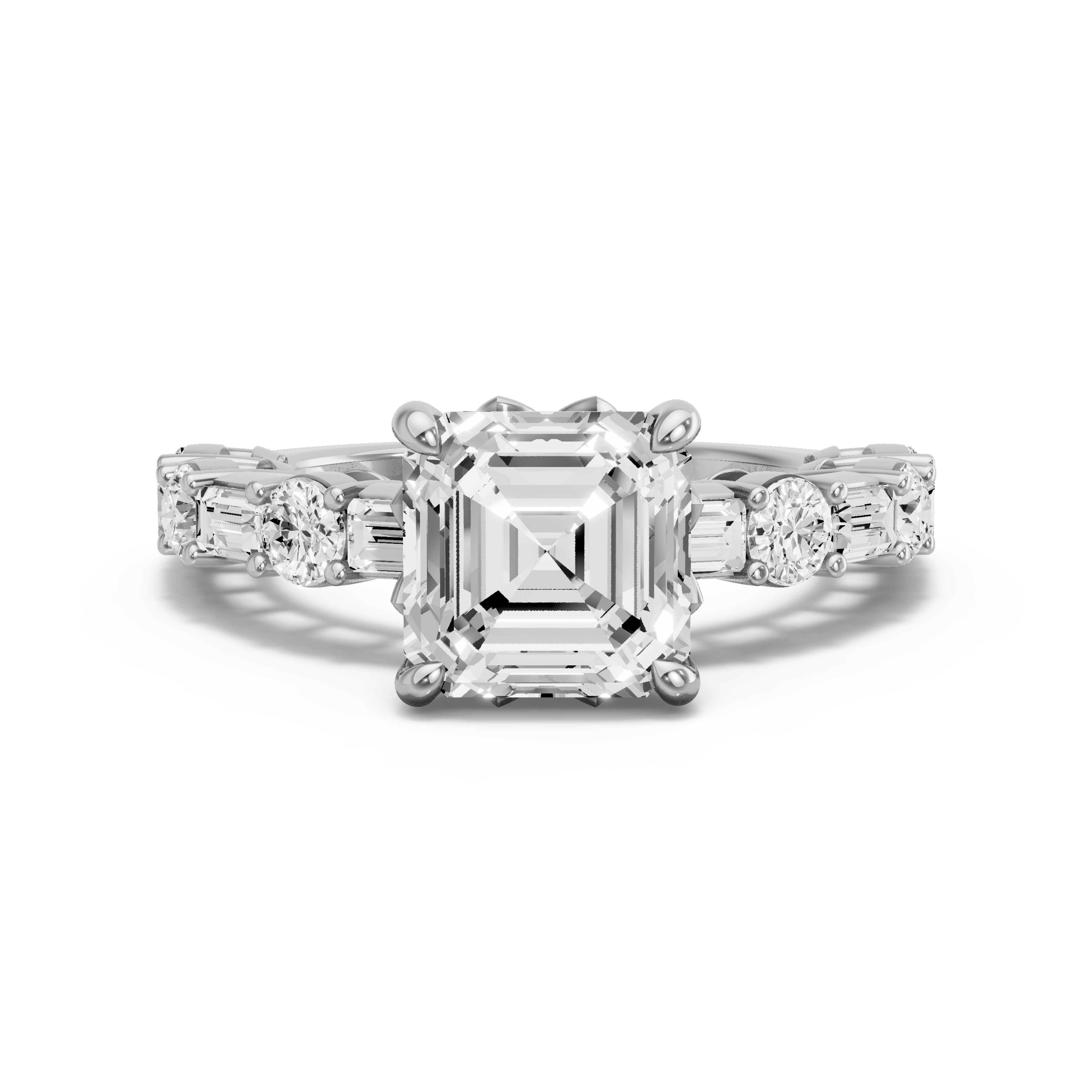 Image for Asscher Lotus Basket Ring with Alternating Baguette band in 10K Two Tone Rose Gold