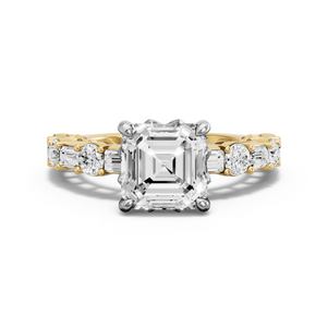 Image for Asscher Lotus Basket Ring with Alternating Baguette band