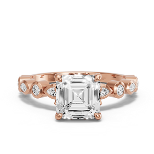 Image for Asscher Lotus Basket Ring with Alternating Marquise band