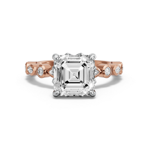 Image for Asscher Lotus Basket Ring with Alternating Marquise band