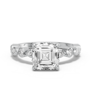 Image for Asscher Lotus Basket Ring with Alternating Marquise band