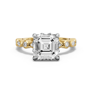 Image for Asscher Lotus Basket Ring with Alternating Marquise band