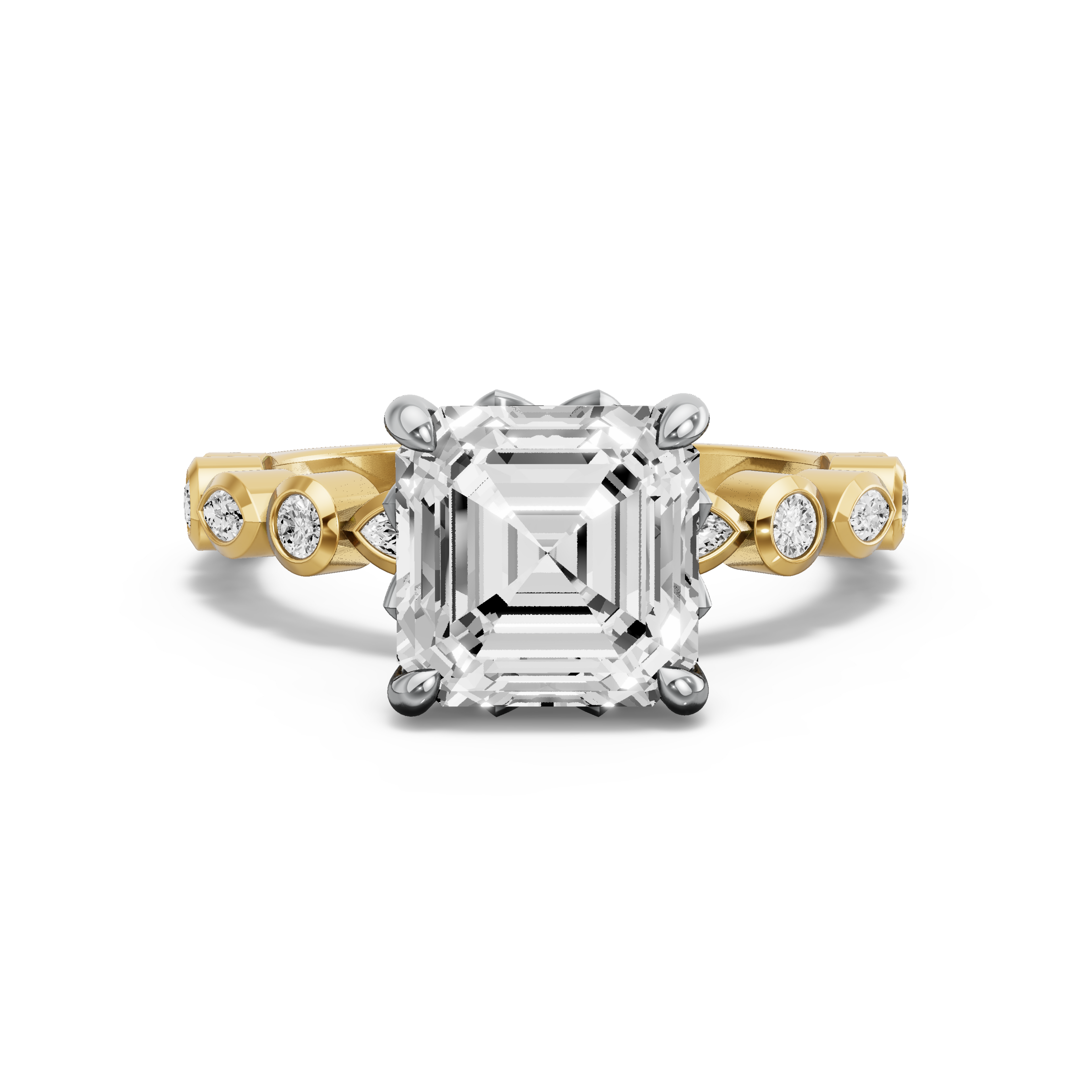 Image for Asscher Lotus Basket Ring with Alternating Marquise band in 14K Rose Gold