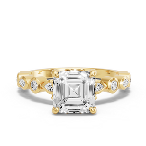 Image for Asscher Lotus Basket Ring with Alternating Marquise band