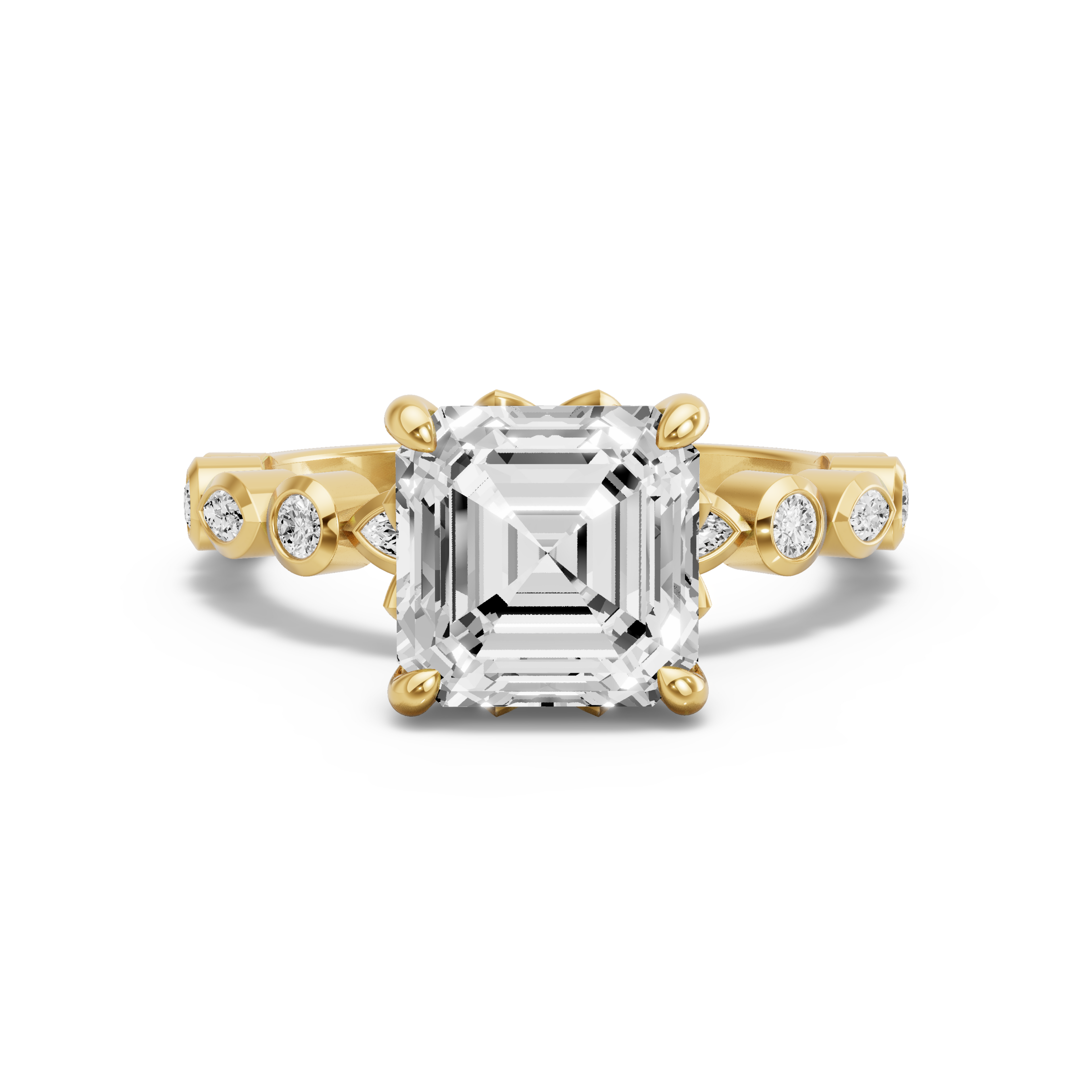 Image for Asscher Lotus Basket Ring with Alternating Marquise band in 18K White Gold