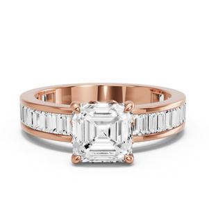 Image for Asscher Lotus Basket Ring with Baguette Channel band