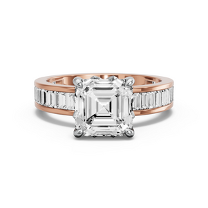 Image for Asscher Lotus Basket Ring with Baguette Channel band
