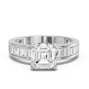 Image for Asscher Lotus Basket Ring with Baguette Channel band