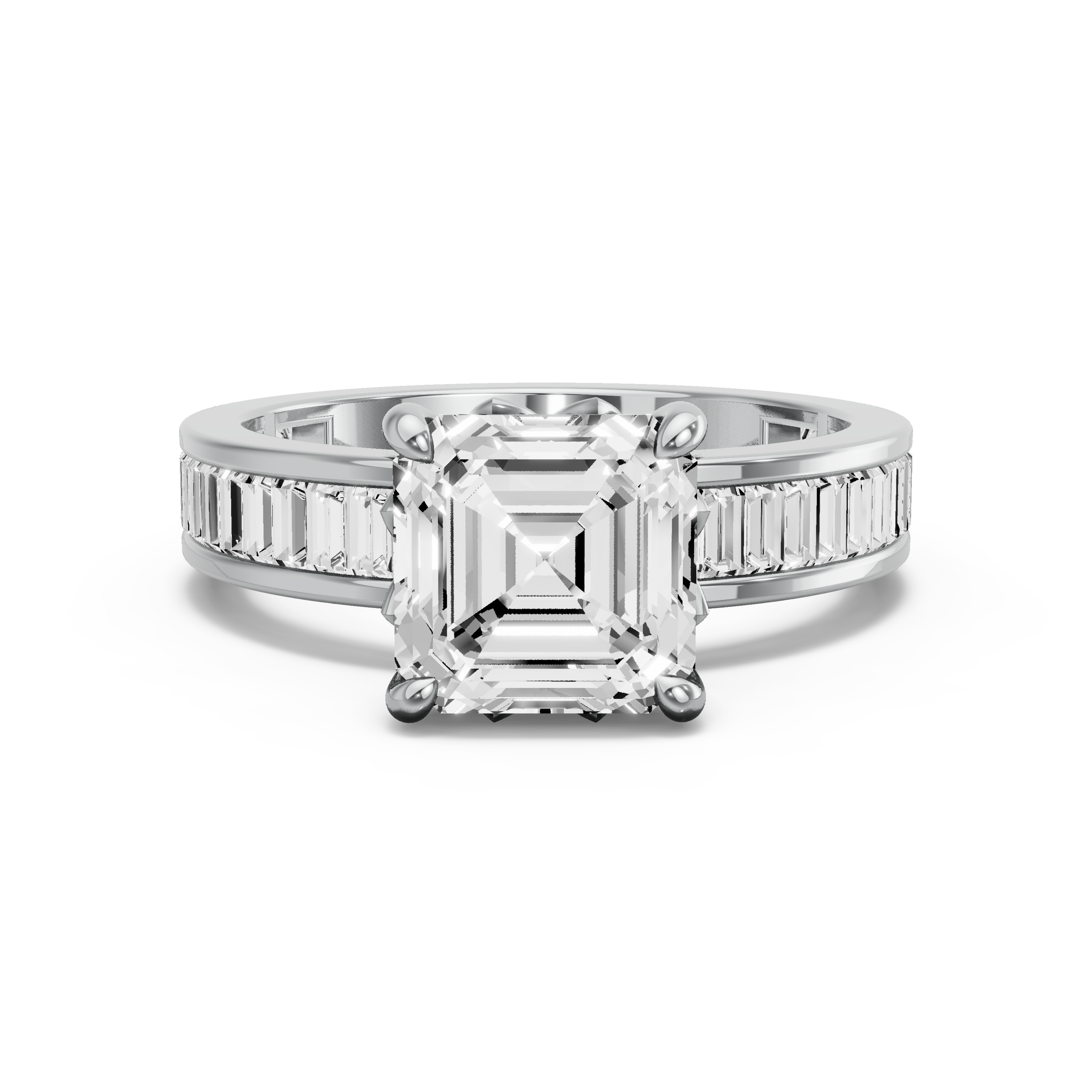 Image for Asscher Lotus Basket Ring with Baguette Channel band in 18K Two Tone Rose Gold