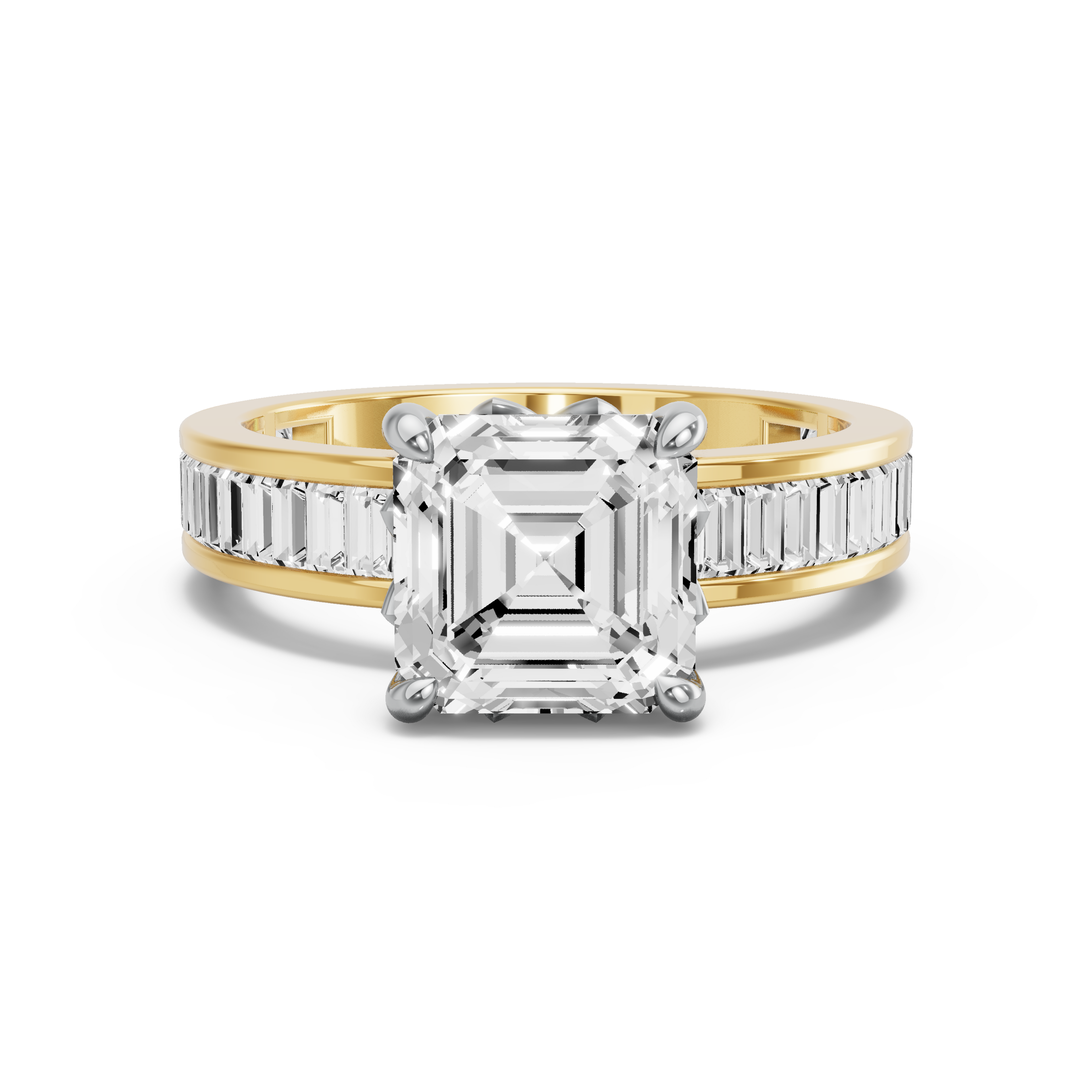 Image for Asscher Lotus Basket Ring with Baguette Channel band in 10K Rose Gold