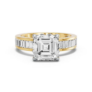 Image for Asscher Lotus Basket Ring with Baguette Channel band