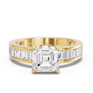 Image for Asscher Lotus Basket Ring with Baguette Channel band
