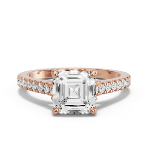 Image for Asscher Lotus Basket Ring with Cathedral Pave band