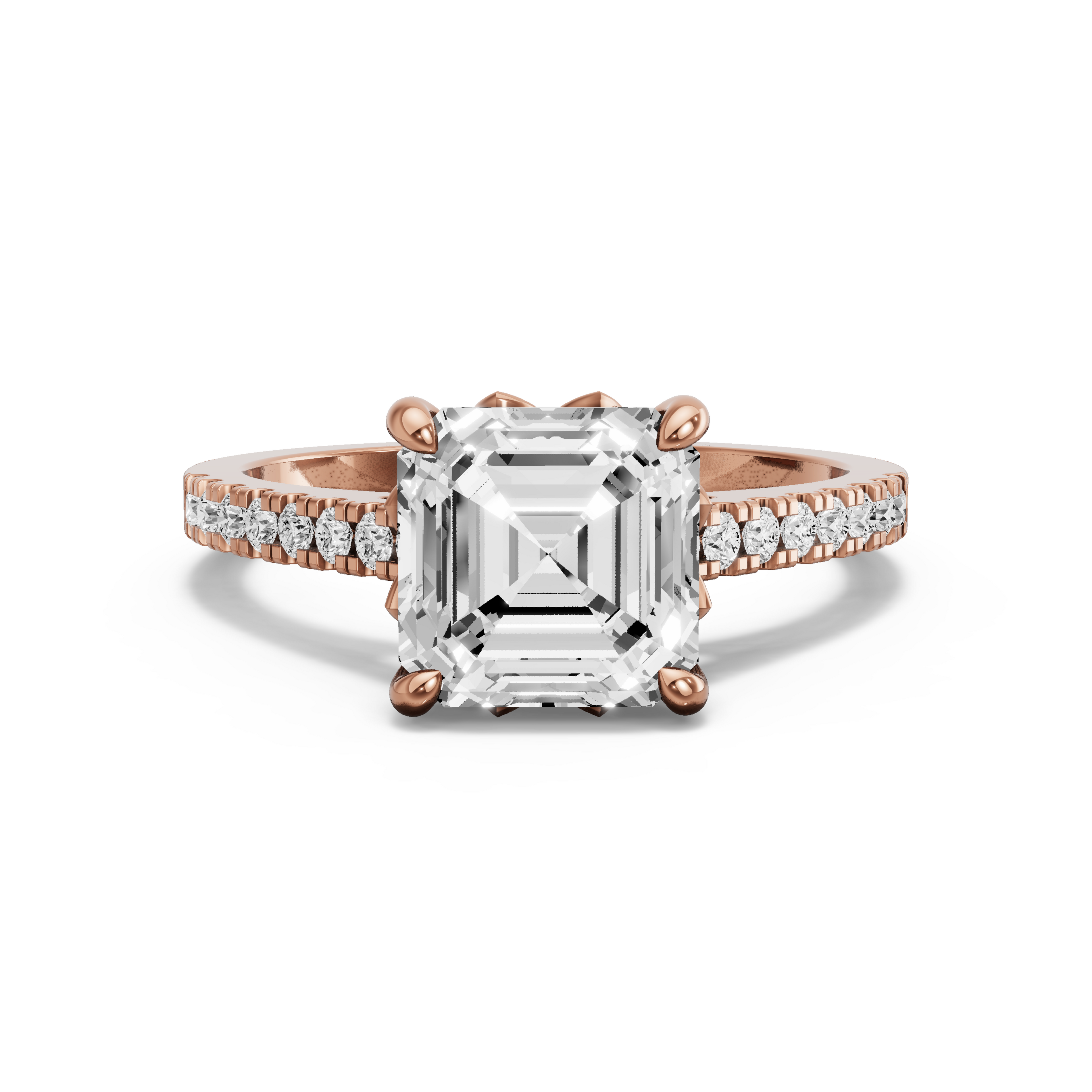 Image for Asscher Lotus Basket Ring with Cathedral Pave band in 18K Yellow Gold