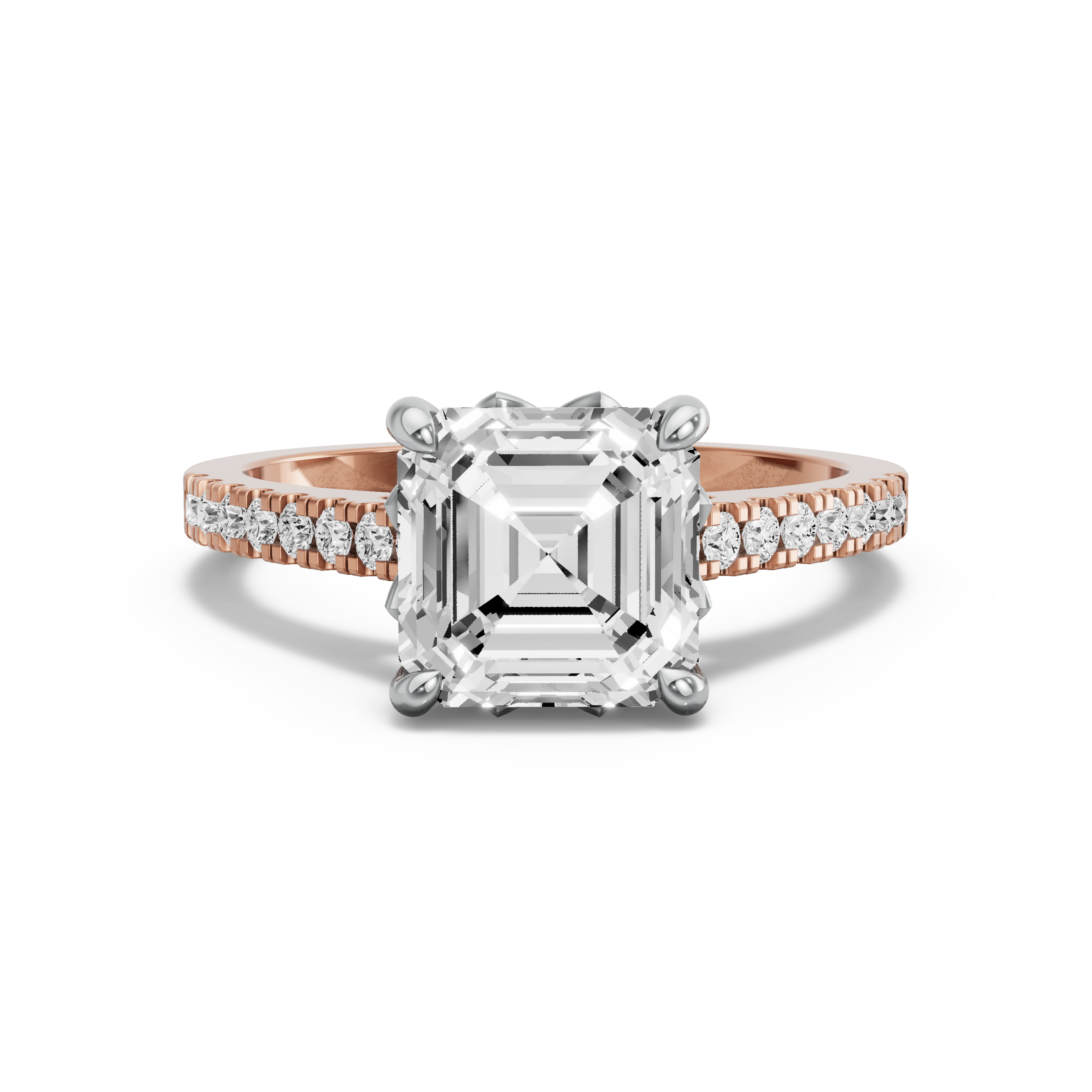 Image for Asscher Lotus Basket Ring with Cathedral Pave band in 14K Two Tone Yellow Gold
