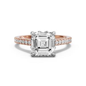 Image for Asscher Lotus Basket Ring with Cathedral Pave band
