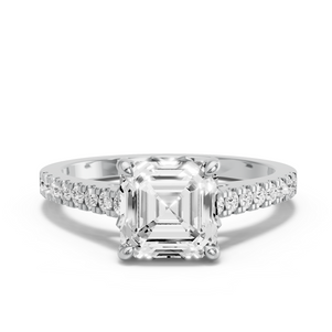 Image for Asscher Lotus Basket Ring with Cathedral Pave band