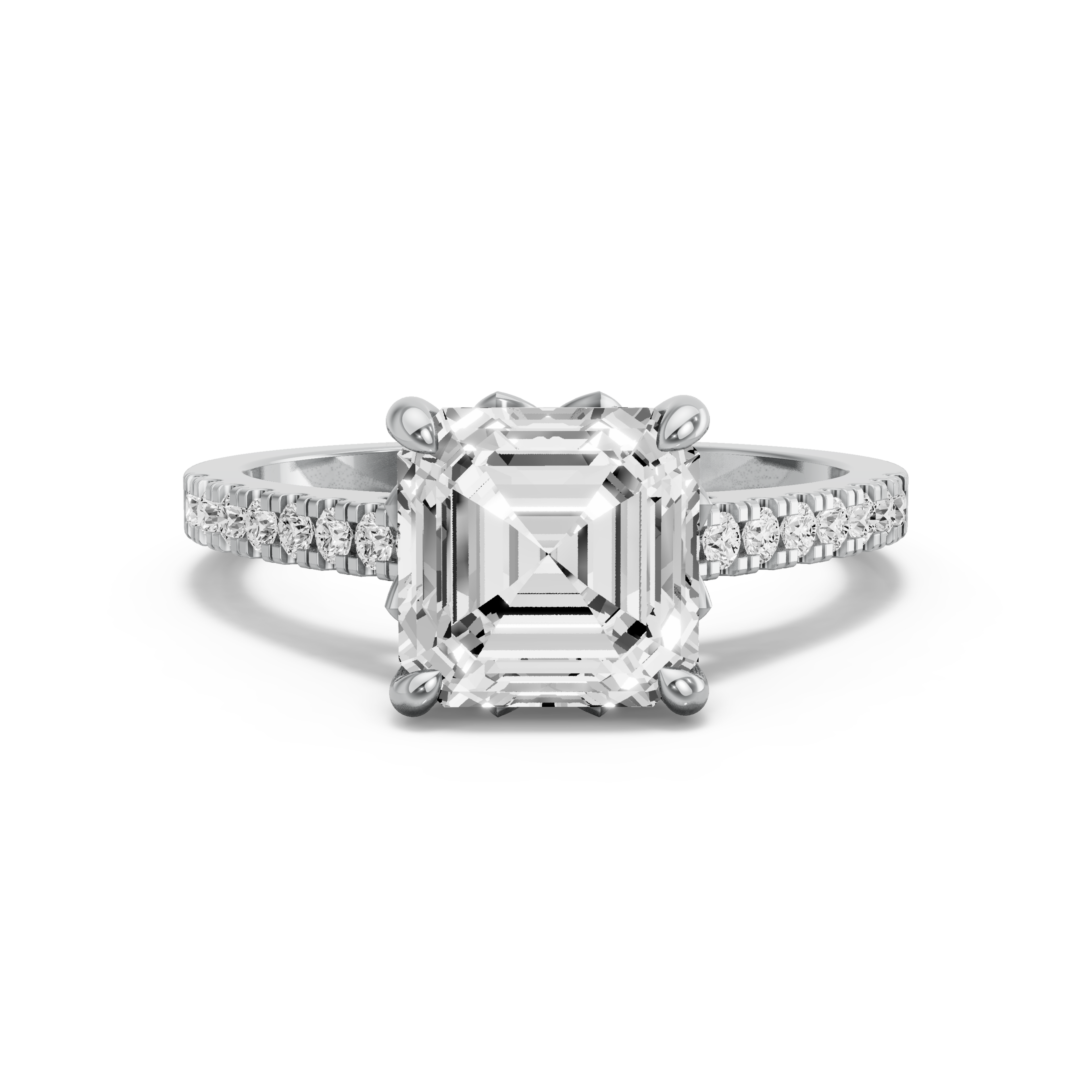 Image for Asscher Lotus Basket Ring with Cathedral Pave band in 14K Two Tone Rose Gold