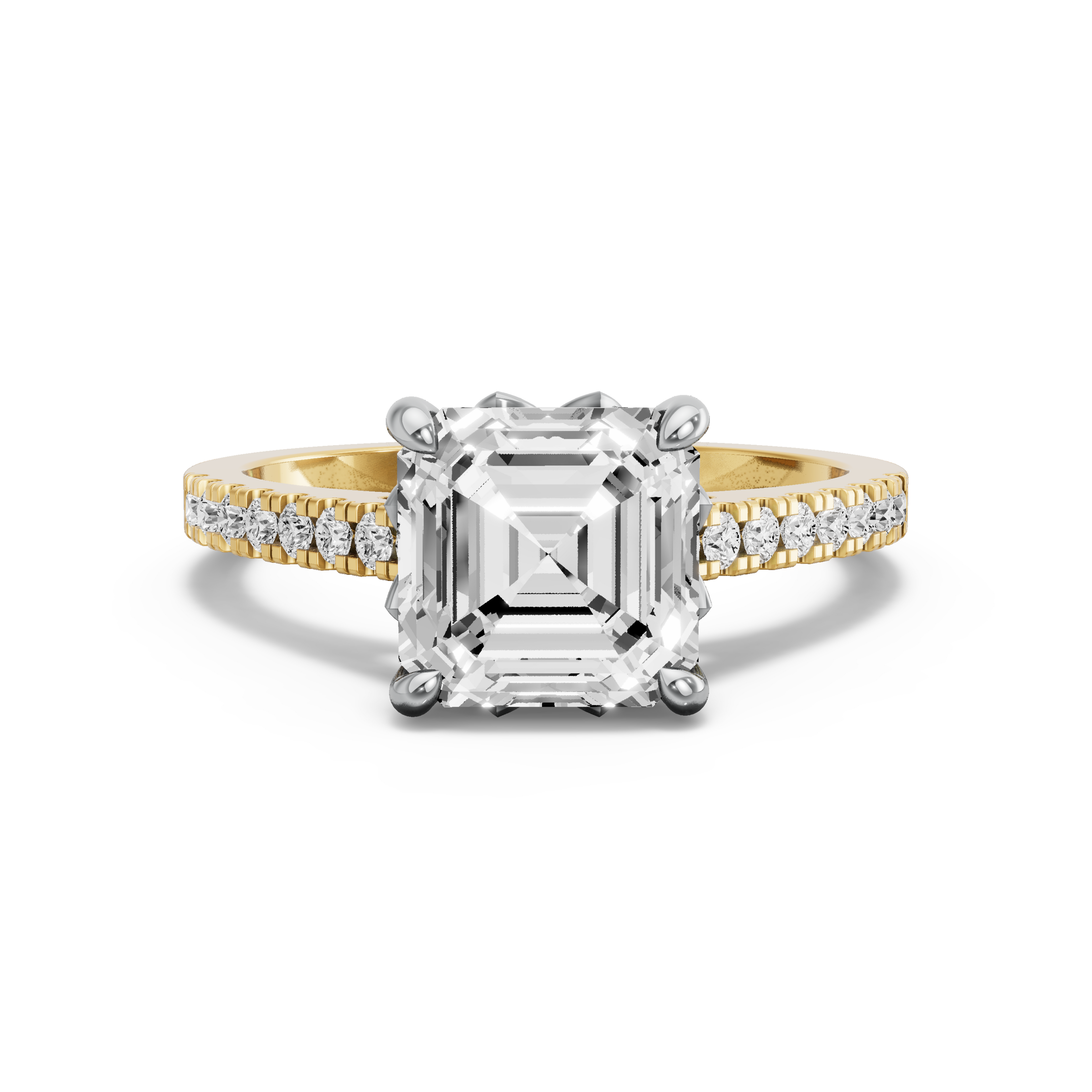 Image for Asscher Lotus Basket Ring with Cathedral Pave band in 18K Rose Gold