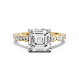 Image for Asscher Lotus Basket Ring with Cathedral Pave band