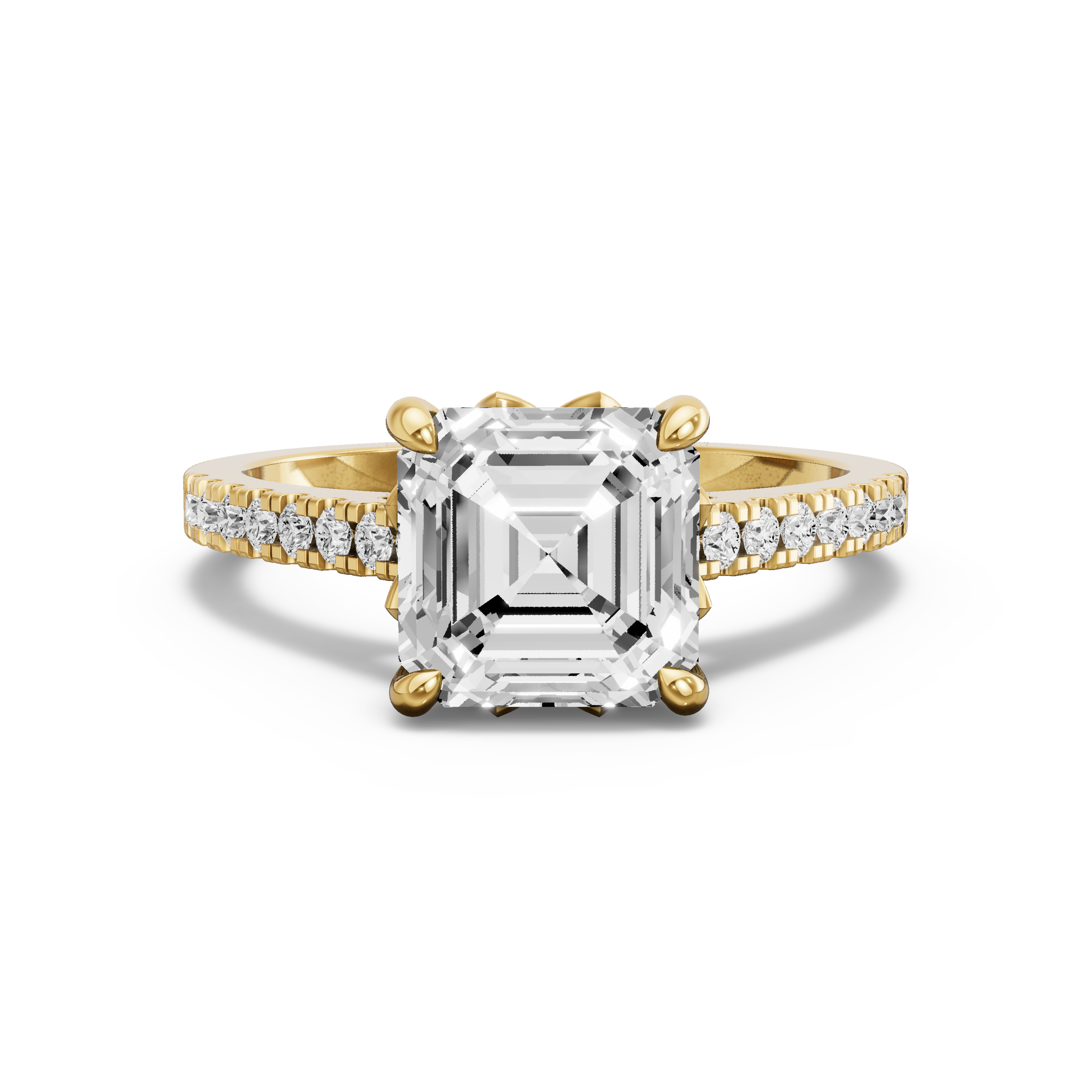 Image for Asscher Lotus Basket Ring with Cathedral Pave band in 10K White Gold